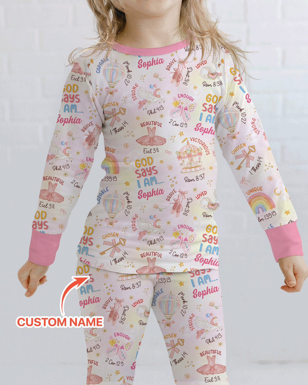 God Says I Am- Ballerina Custom Name Bamboo Two Piece Long Sleeve Pajama Set