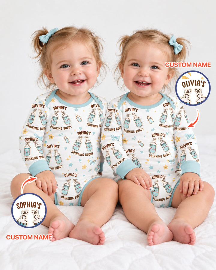 Custom Name Twin Drinking Buddies Bamboo Bodysuit