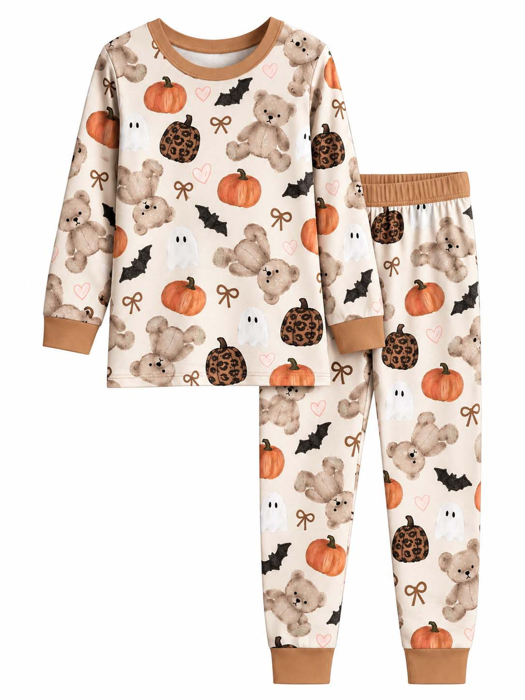 Teddy Bear Halloween Pumpkin Bamboo Two Piece Long Sleeve Pajama Set
