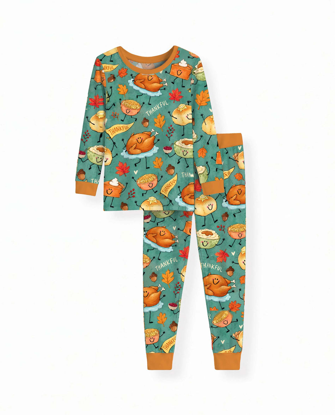 Thankful Thanksgiving Feast Bamboo Two Piece Long Sleeve Pajama Set