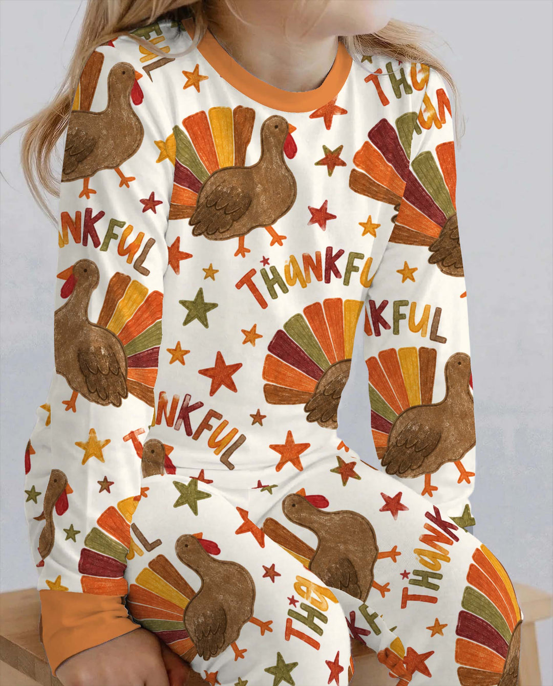 Thankful Turkey Autumn Stars Bamboo Two Piece Long Sleeve Pajama Set