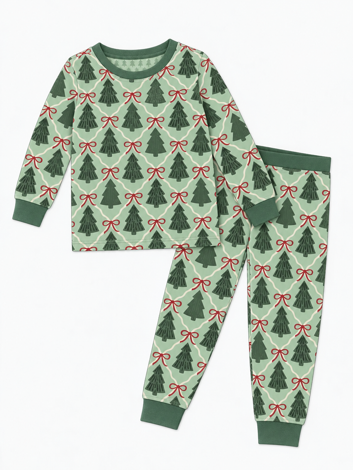 Coquette Christmas Tree Club Bamboo Two Piece Long Sleeve Pajama Set