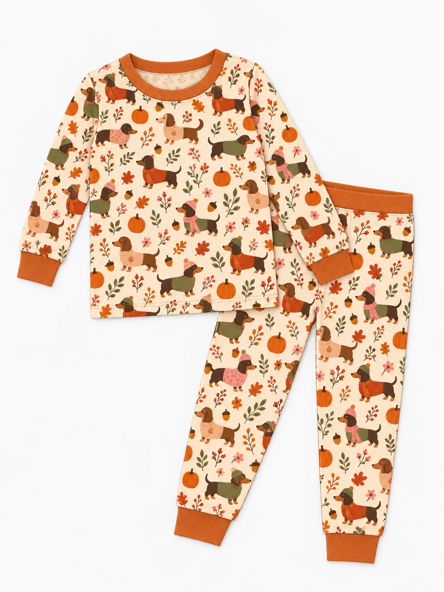 Pumpkin Patch Dachshund Bamboo Two Piece Long Sleeve Pajama Set