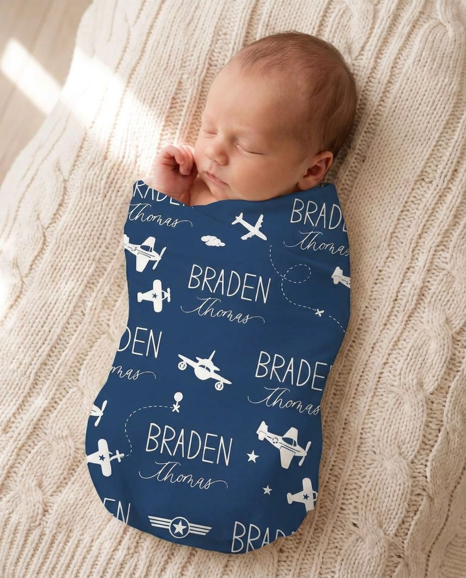 Personalized Little Aviator Bamboo Swaddle Blanket