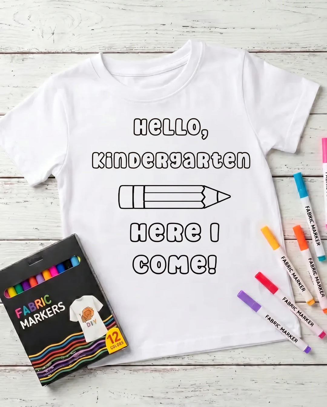 Colorable Hello, Kindergarten Here I Come! Bamboo Crewneck T-Shirt