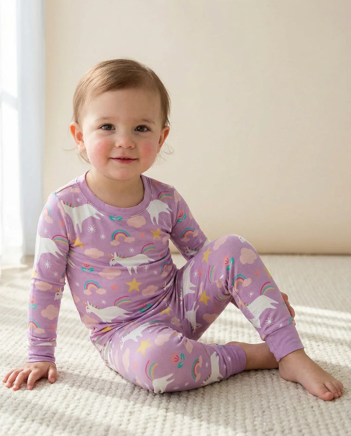 Purple Unicorns Bamboo Two Piece Pajama Set