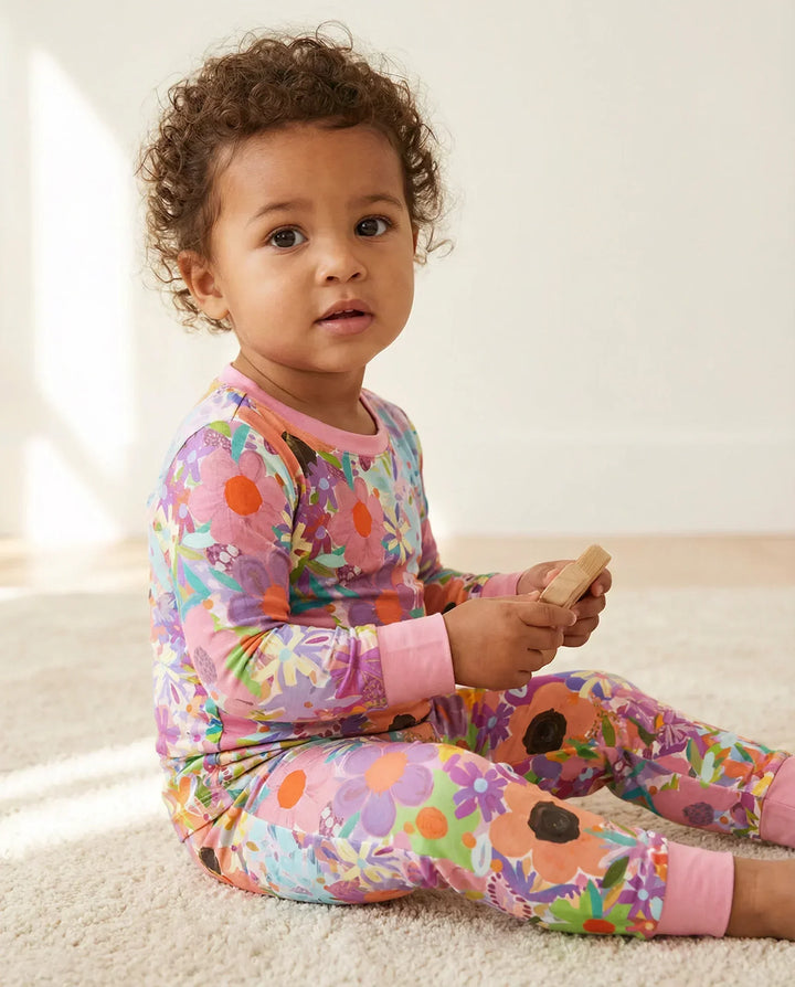 Regenbogenblüten Bambus Zweiteiliger Pyjama