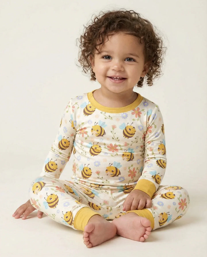 Bees And Flowers Bamboo Two Piece Pajama Set