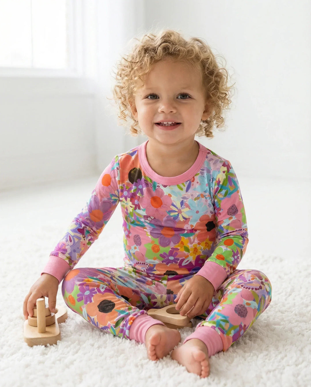 Regenbogenblüten Bambus Zweiteiliger Pyjama