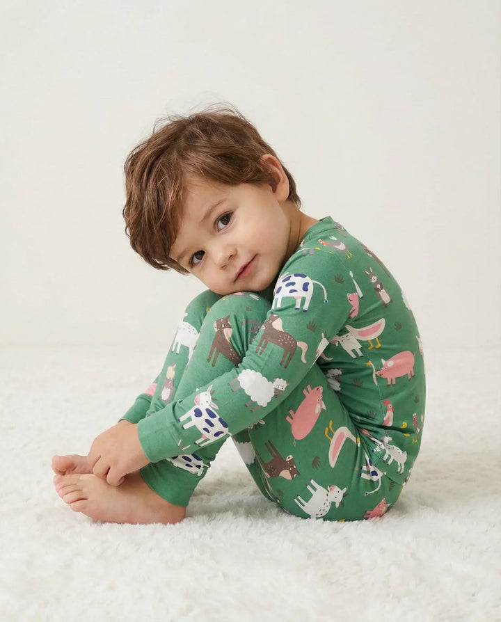Grüne Nutztiere Bambus Zweiteiliger Pyjama