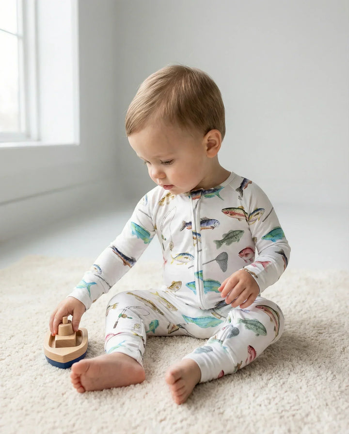 Gone Fishing Bamboo Convertible Zippered Romper