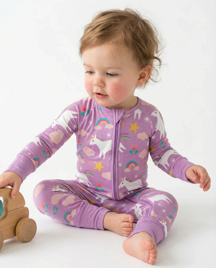 Purple Unicorns Bamboo Convertible Zippered Romper