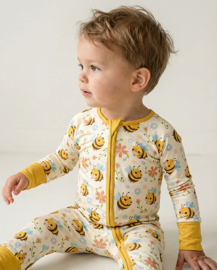 Bienen und Blumen Bambus Strampler mit Reißverschluss