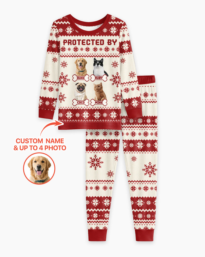 Custom Photo Protected By Pet Bamboo Two Piece Long Sleeve Pajama Set
