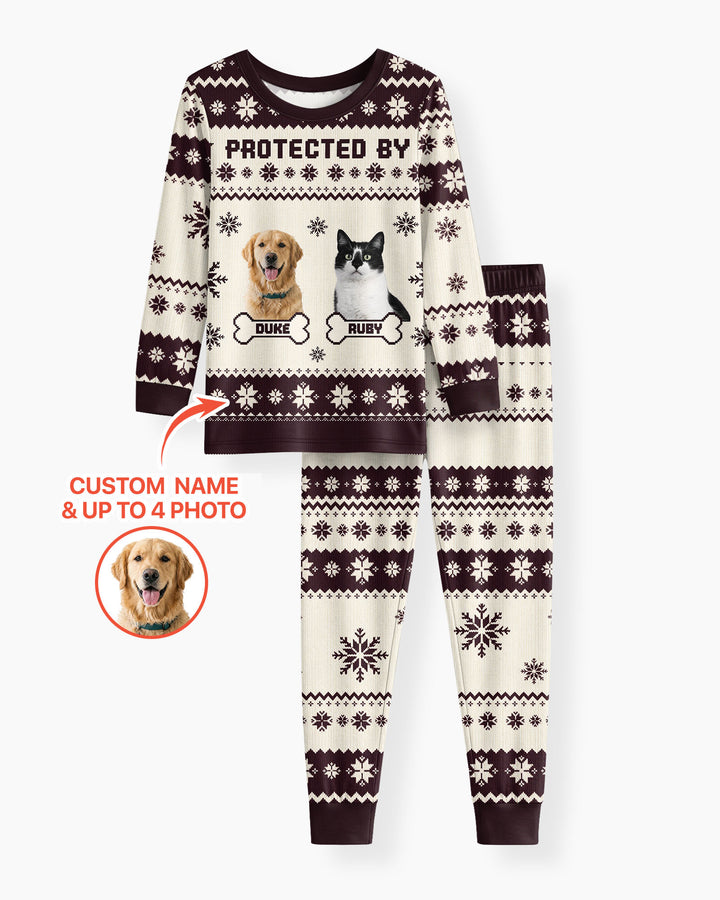 Custom Photo Protected By Pet Bamboo Two Piece Long Sleeve Pajama Set
