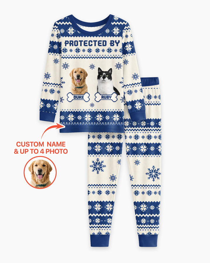 Custom Photo Protected By Pet Bamboo Two Piece Long Sleeve Pajama Set