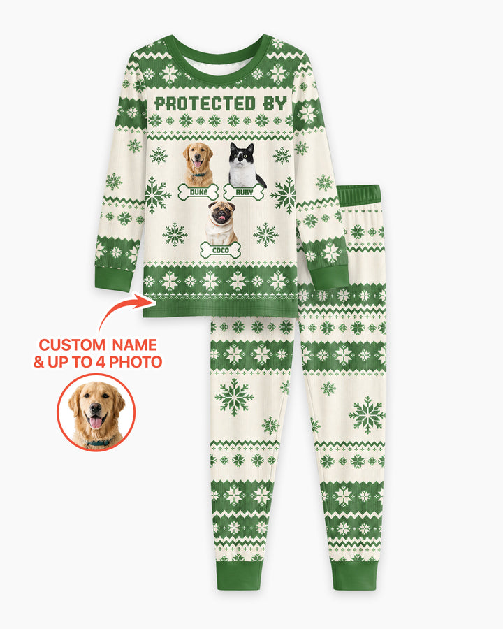 Custom Photo Protected By Pet Bamboo Two Piece Long Sleeve Pajama Set