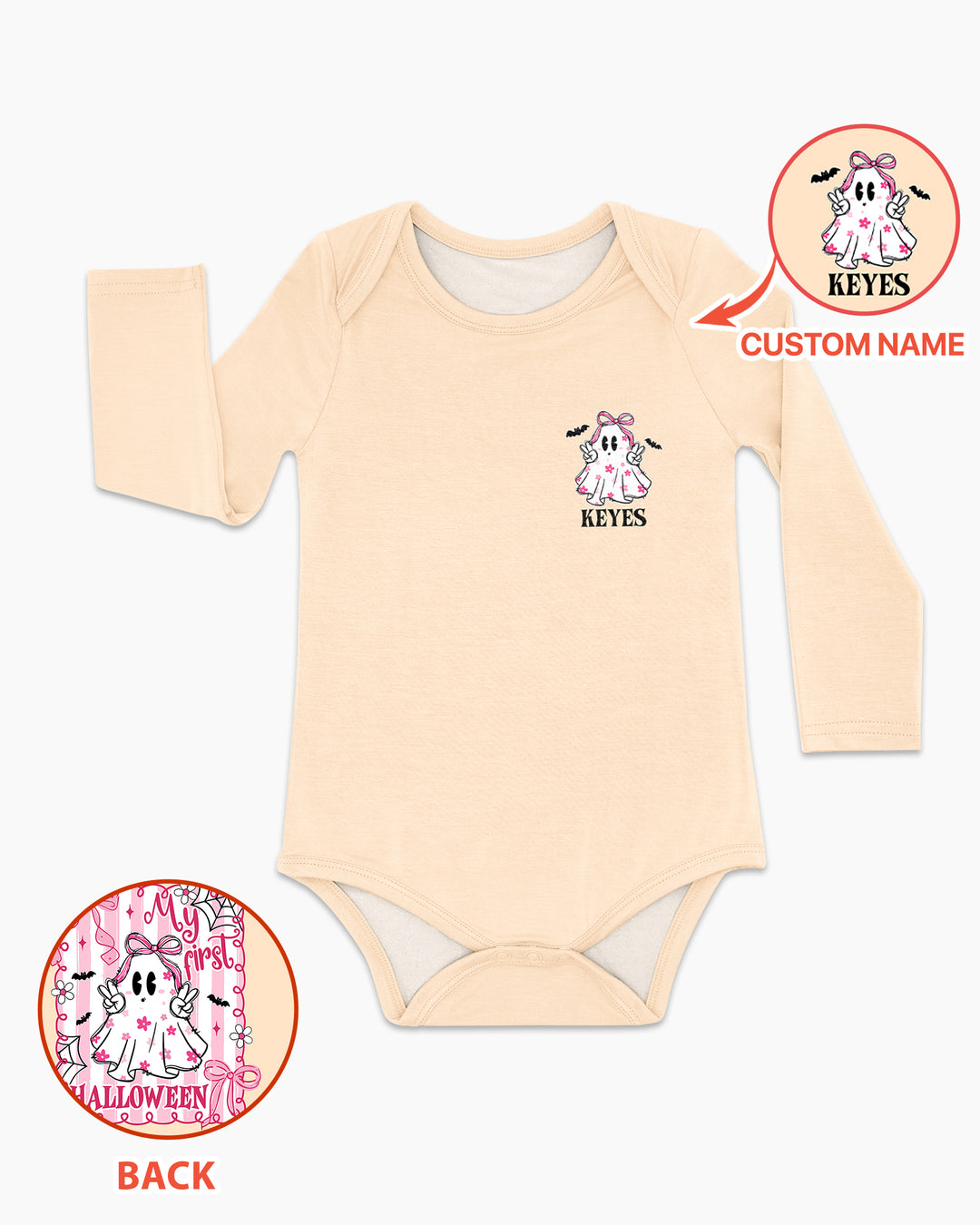 Personalized My First Halloween Pink Coquette Ghost Girl Bamboo Bodysuit