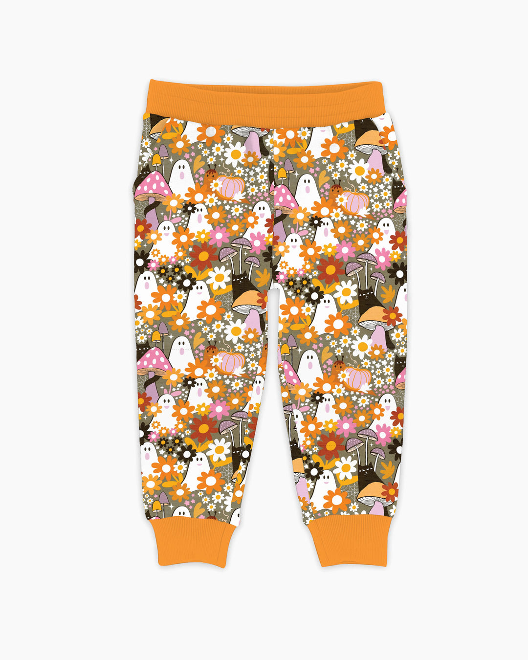 Retro Ghost Mushroom Floral Halloween Bamboo Jogger