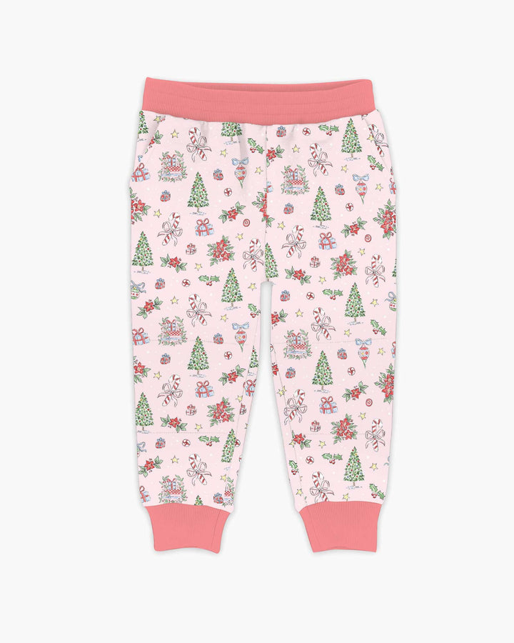 Watercolor Pink Christmas Holidays Christmas Tree Gifts Candy Cane Bamboo Jogger