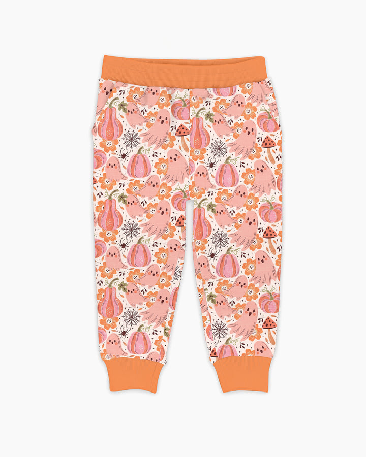 Pink Ghost Pumpkin Fall Floral Halloween Bamboo Jogger