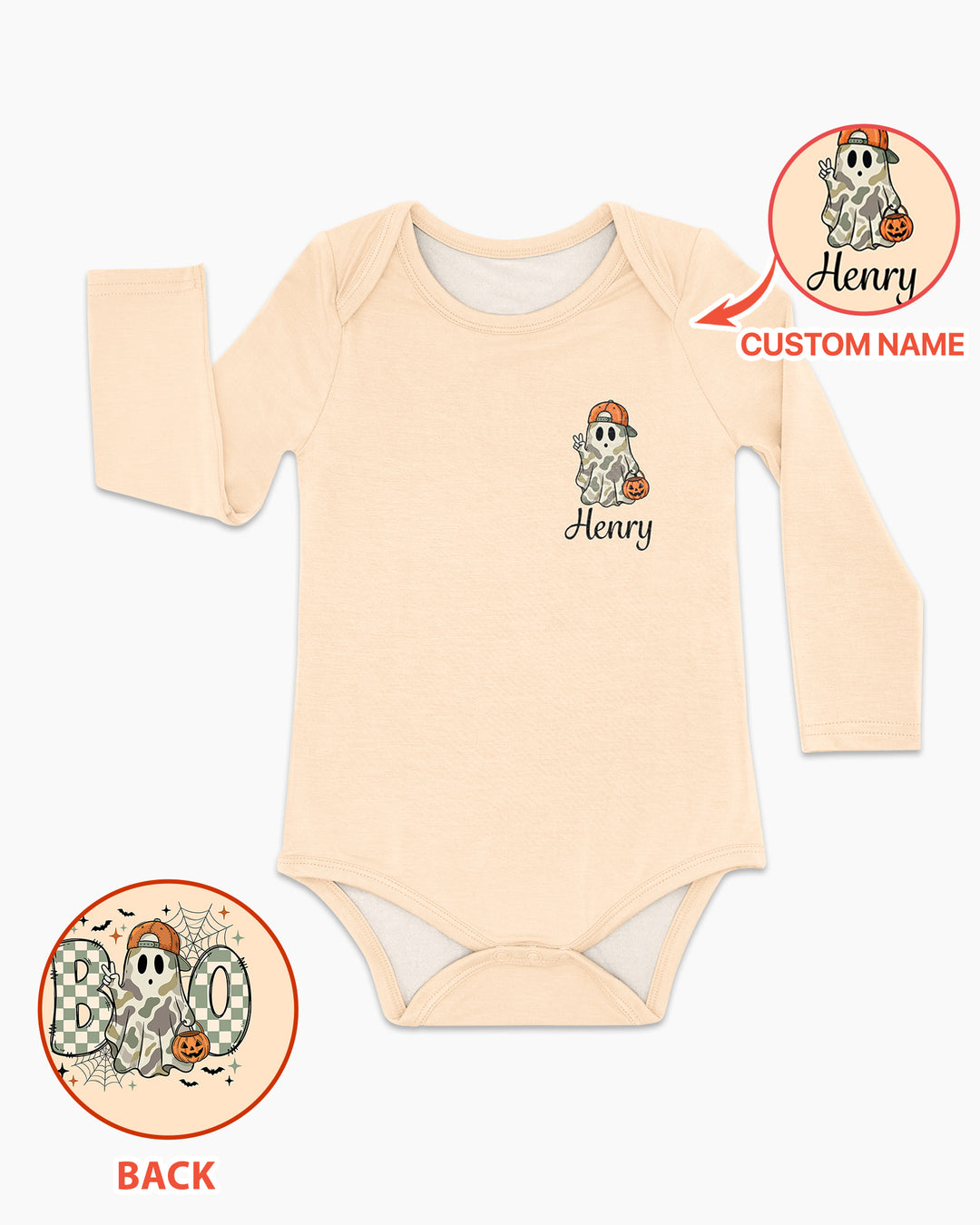 Personalized Baby Boy Halloween Ghost Bamboo Bodysuit