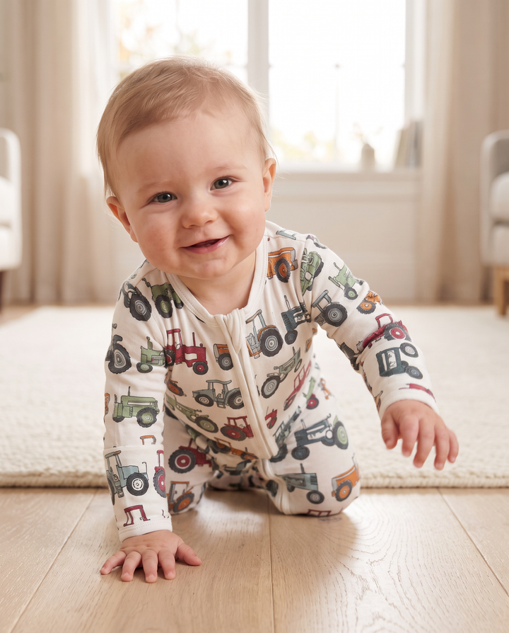 Tiny Tractors Bamboo Zipper Footie