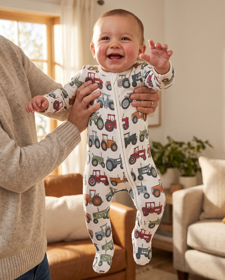Tiny Tractors Bamboo Zipper Footie