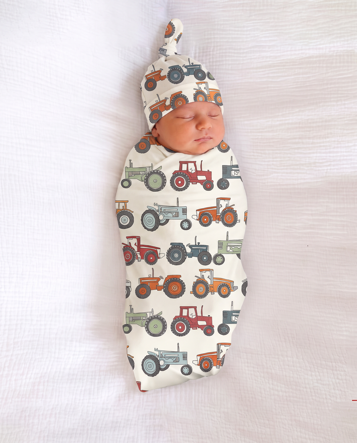 Tiny Tractors Bamboo Swaddle Blanket