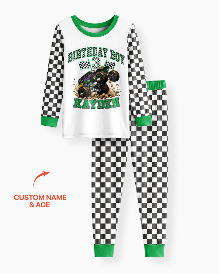 Custom Monster Truck Birthday Bamboo Two Piece Long Sleeve Pajama Set