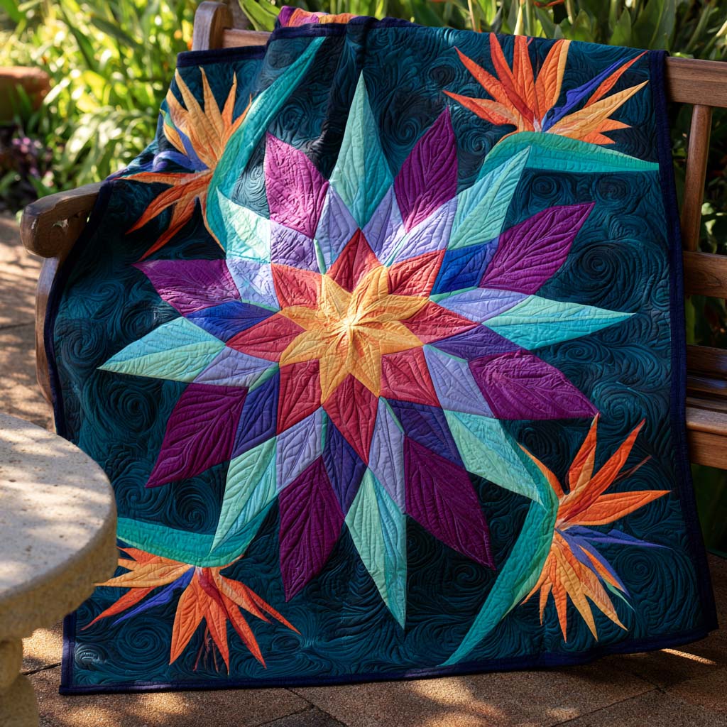 Tropical Floral Star Bamboo Quilt Blanket