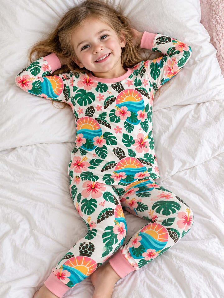 Tropical Turtle Sunset Bamboo Two Piece Long Sleeve Pajama Set