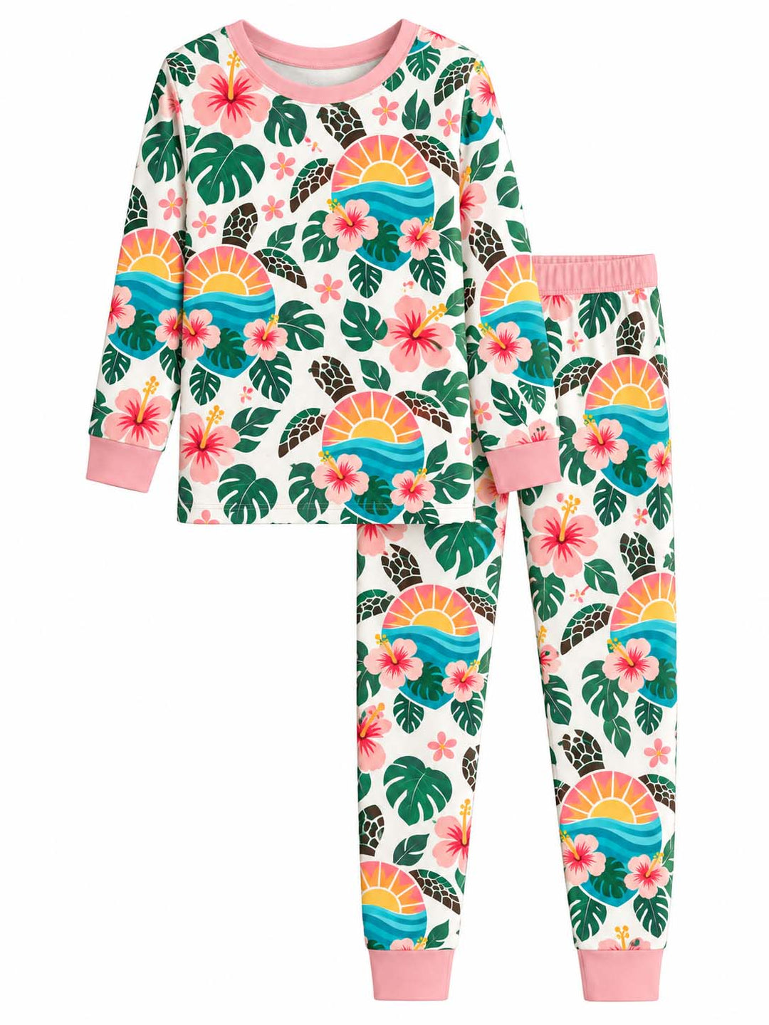 Tropical Turtle Sunset Bamboo Two Piece Long Sleeve Pajama Set
