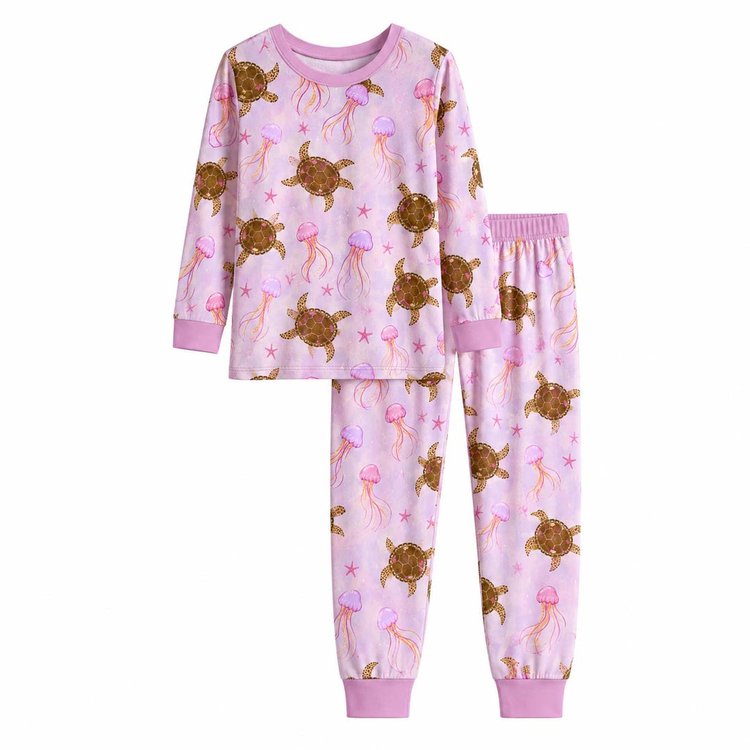 Turtle Jellyfish Pattern Bamboo Two Piece Long Sleeve Pajama Set