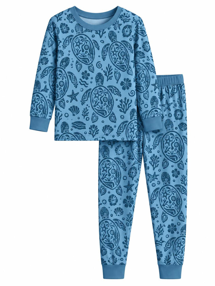 Two Tone Sea Turtle Ocean Bamboo Two Piece Long Sleeve Pajama Set