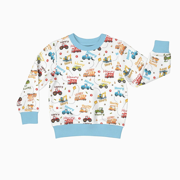 Baggerfahrzeuge – personalisiertes Langarmshirt mit Namen aus Bambus-Mischgewebe