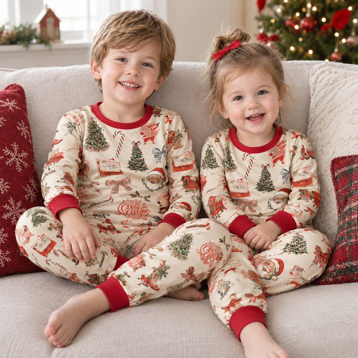 Vintage Christmas Mail Bamboo Two Piece Long Sleeve Pajama Set