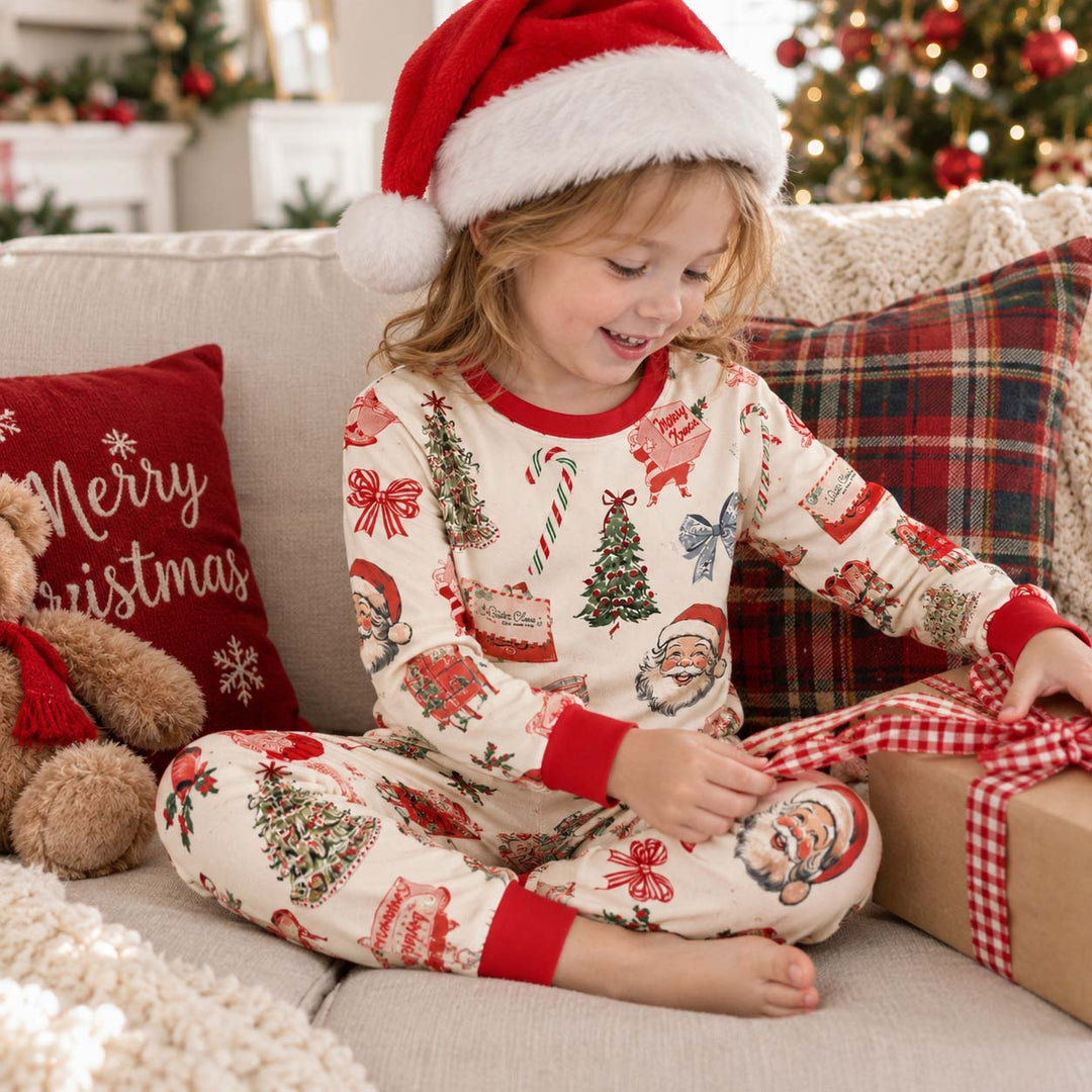 Vintage Christmas Mail Bamboo Two Piece Long Sleeve Pajama Set