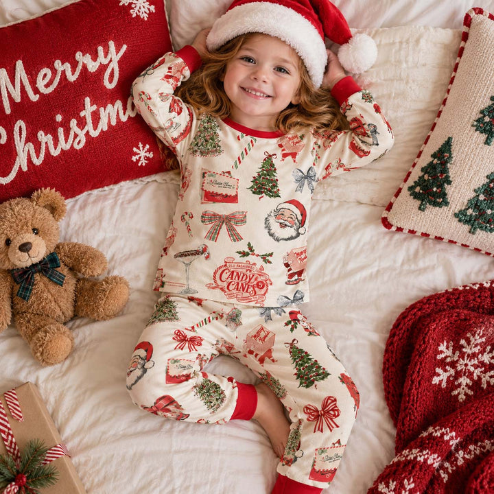 Vintage Christmas Mail Bamboo Two Piece Long Sleeve Pajama Set