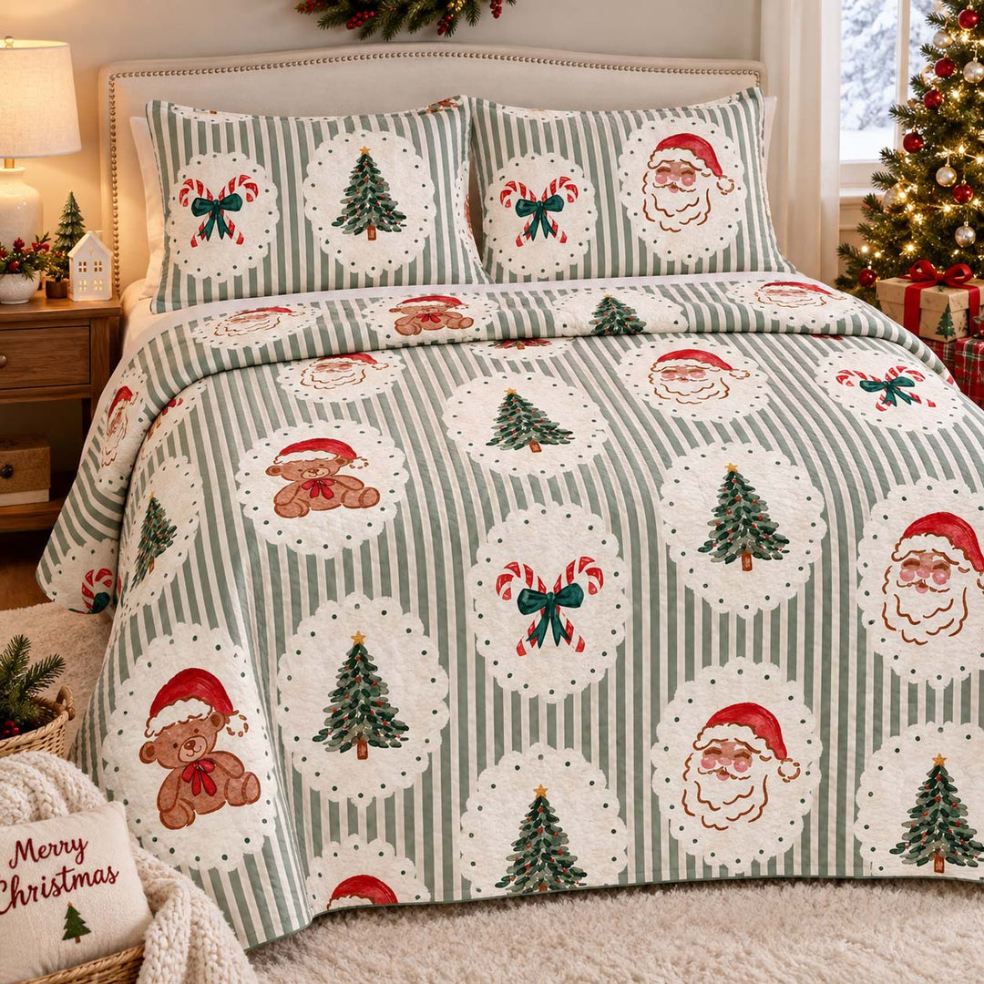 Vintage Christmas Stripes Bamboo Bedding Set