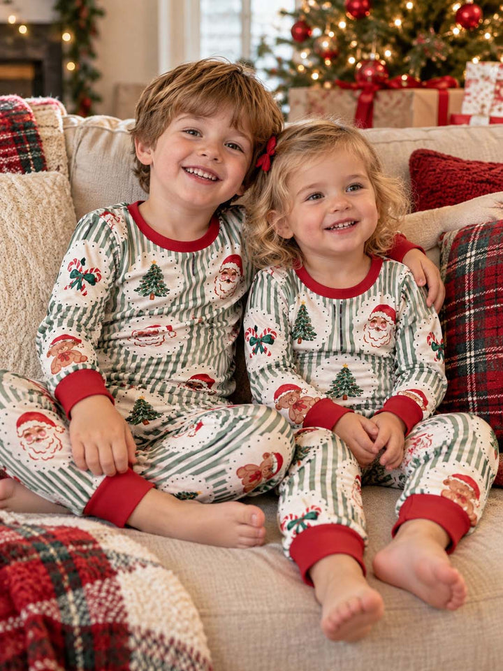 Vintage Christmas Stripes Bamboo Two Piece Long Sleeve Pajama Set
