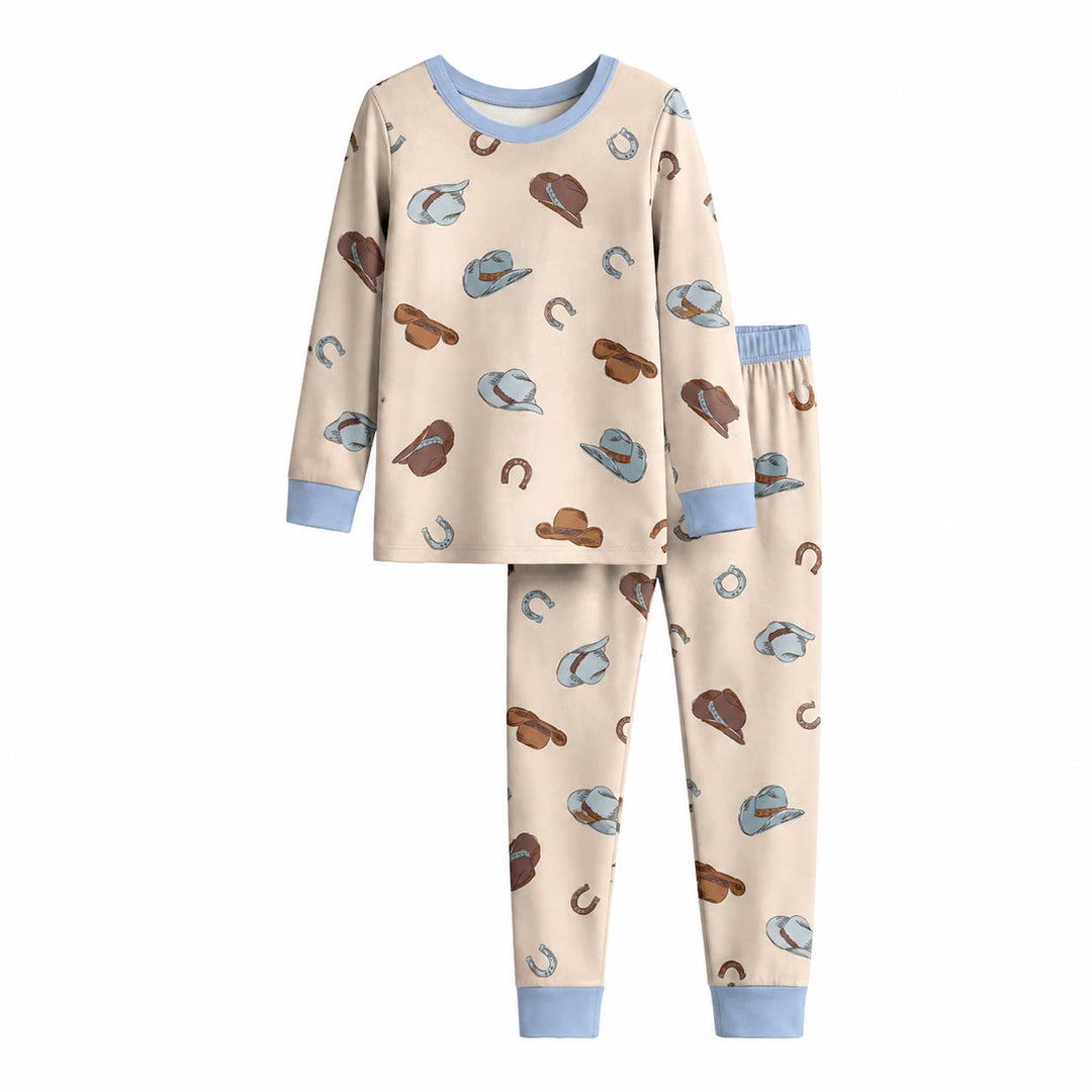 Vintage Cowboy Hats Pattern Bamboo Two Piece Long Sleeve Pajama Set