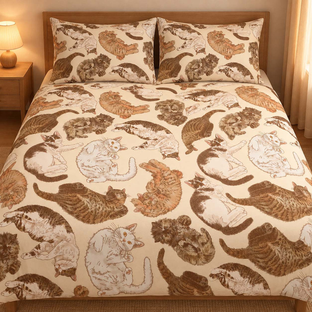 Vintage Cozy Cat Sketches Bamboo Bedding Set