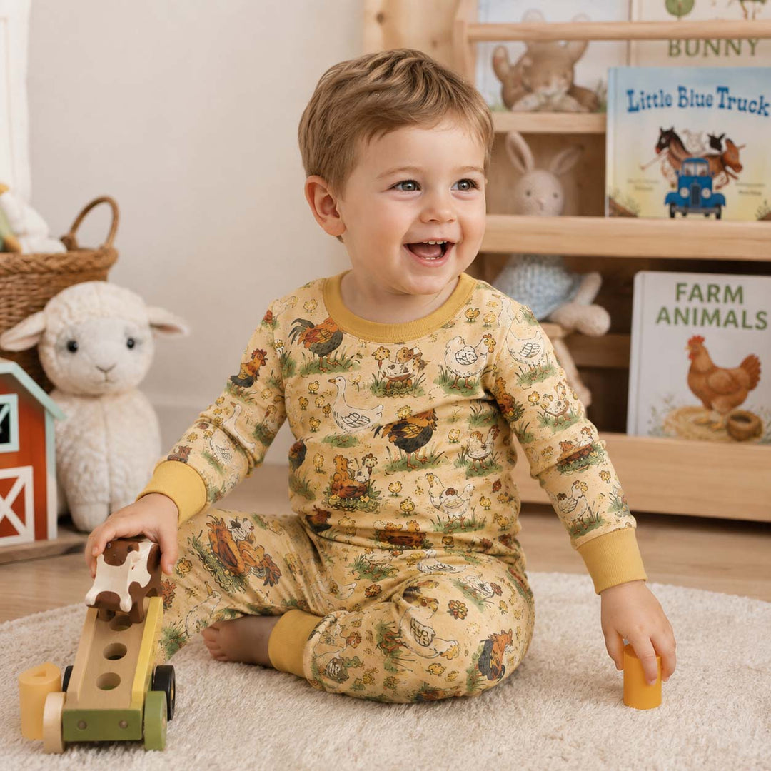 Vintage Farm Friends Bamboo Two Piece Long Sleeve Pajama Set
