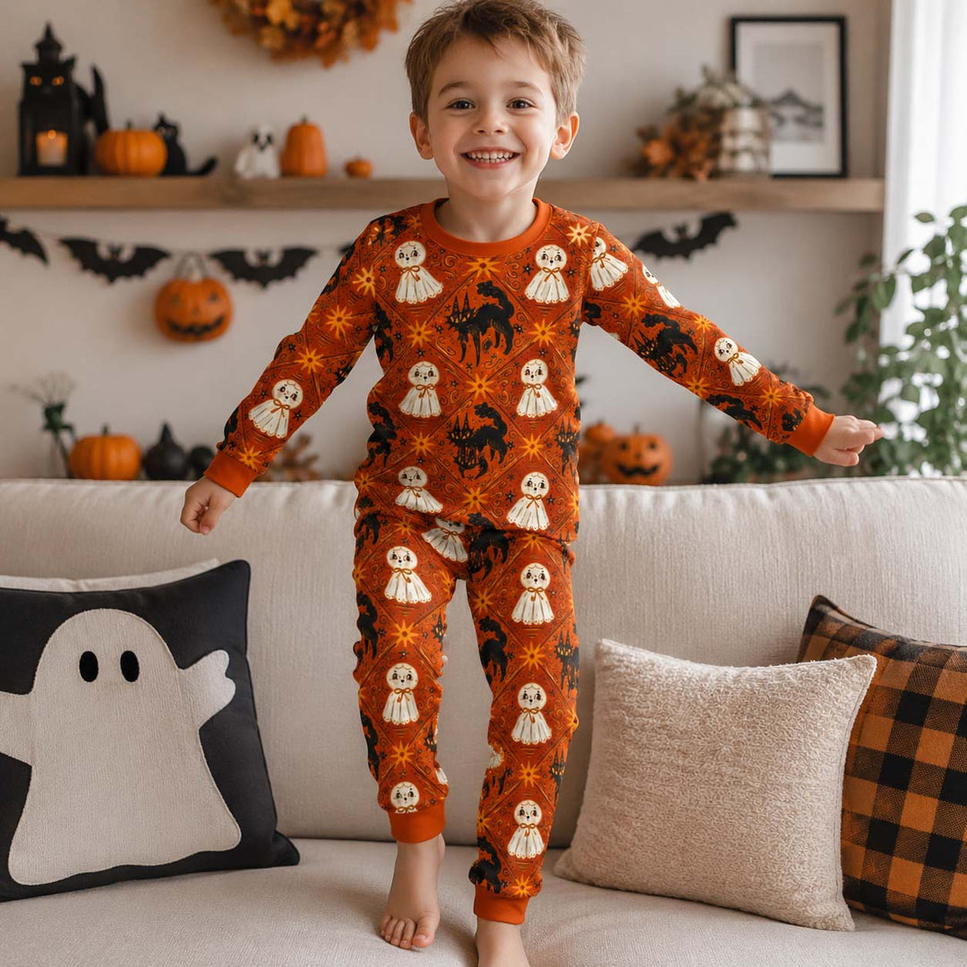 Vintage Ghost Night Bamboo Two Piece Long Sleeve Pajama Set