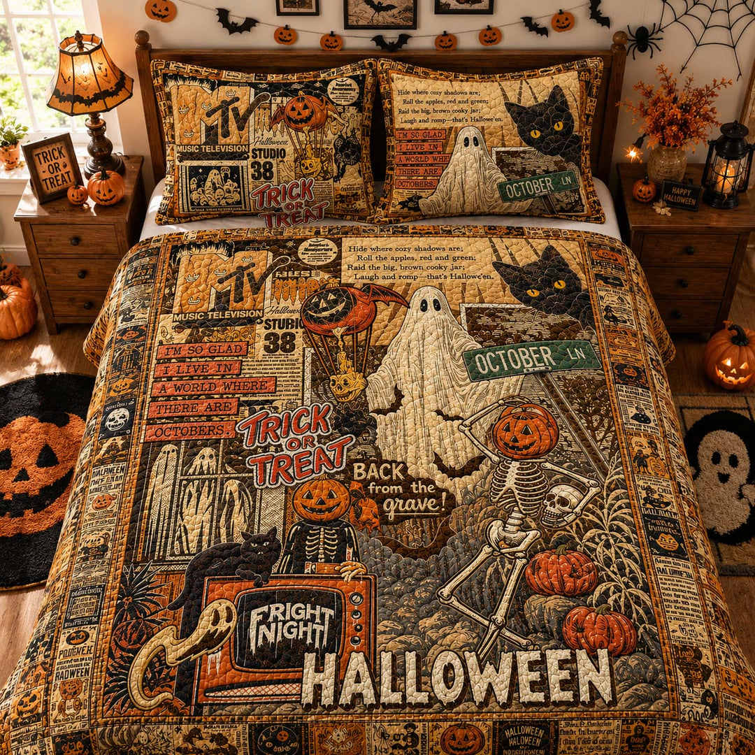 Vintage Halloween Fright Night Bamboo Quilt Bedding Set