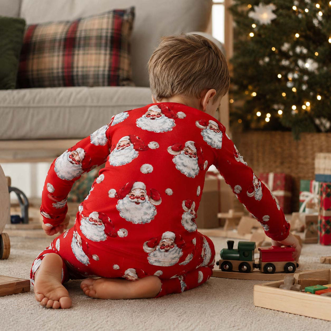 Vintage Jolly Santa Bamboo Two Piece Long Sleeve Pajama Set