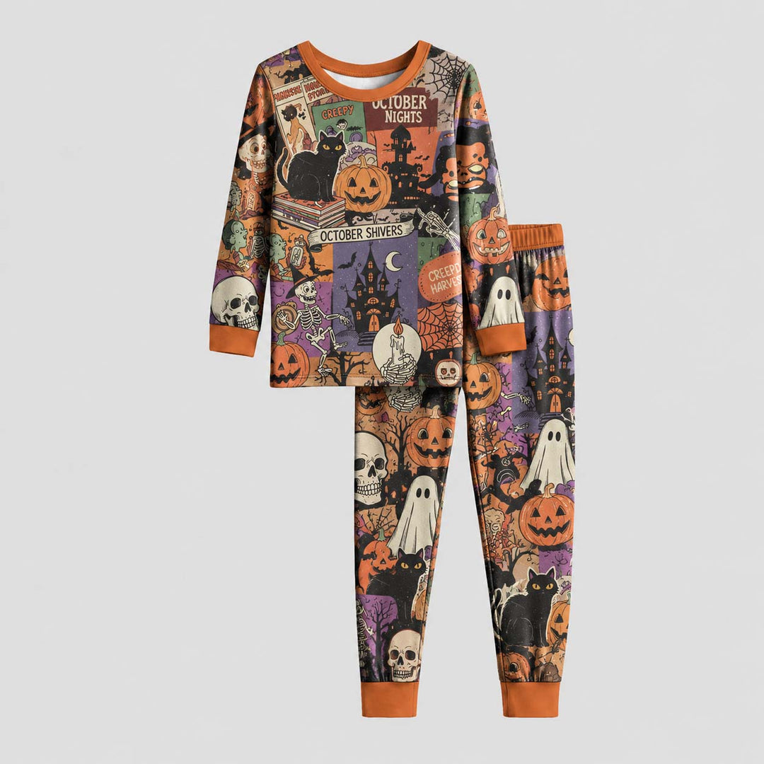Vintage October Shivers Halloween Bamboo Two Piece Long Sleeve Pajama Set
