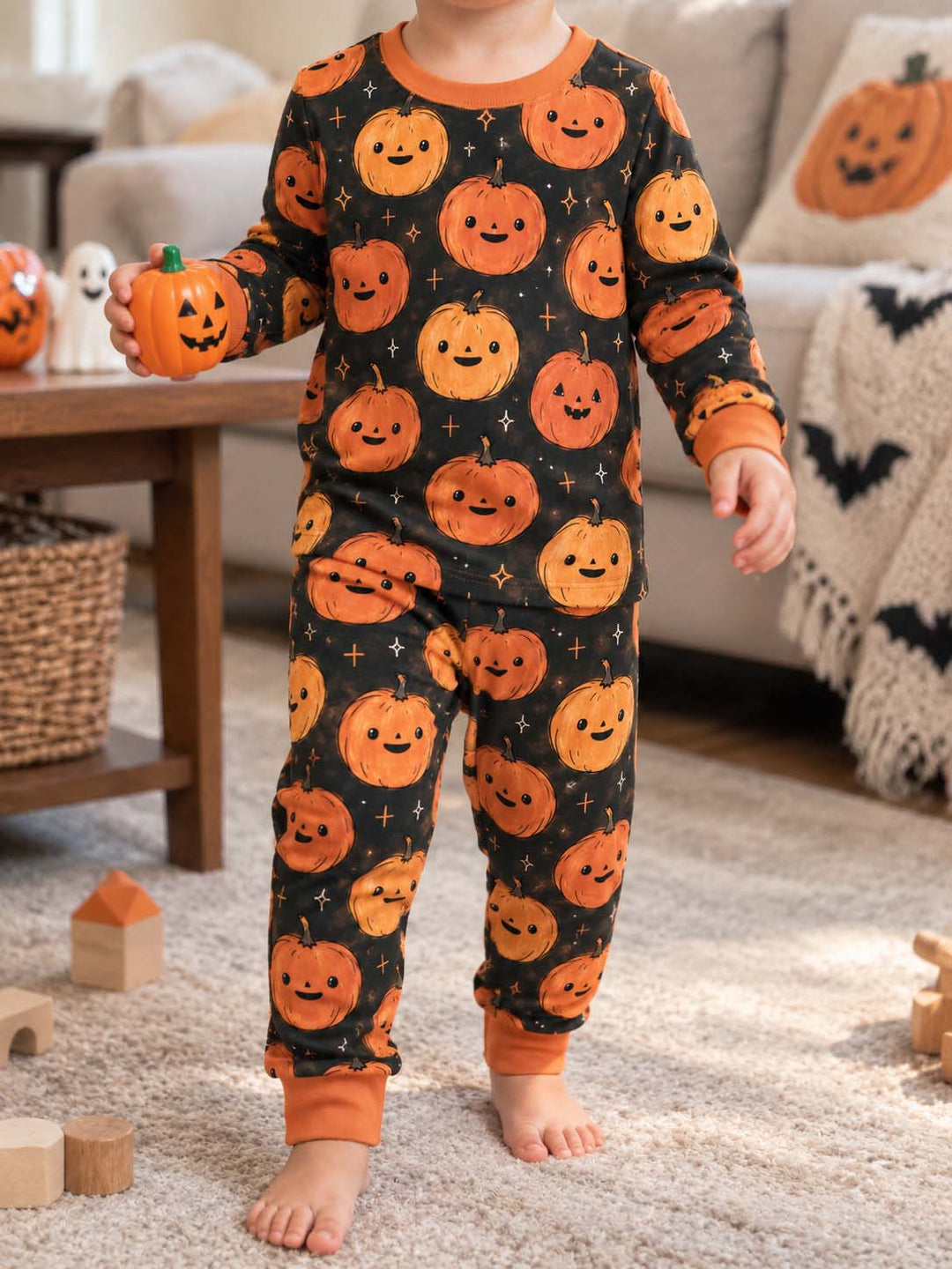 Vintage Pumpkin Night Bamboo Two Piece Long Sleeve Pajama Set