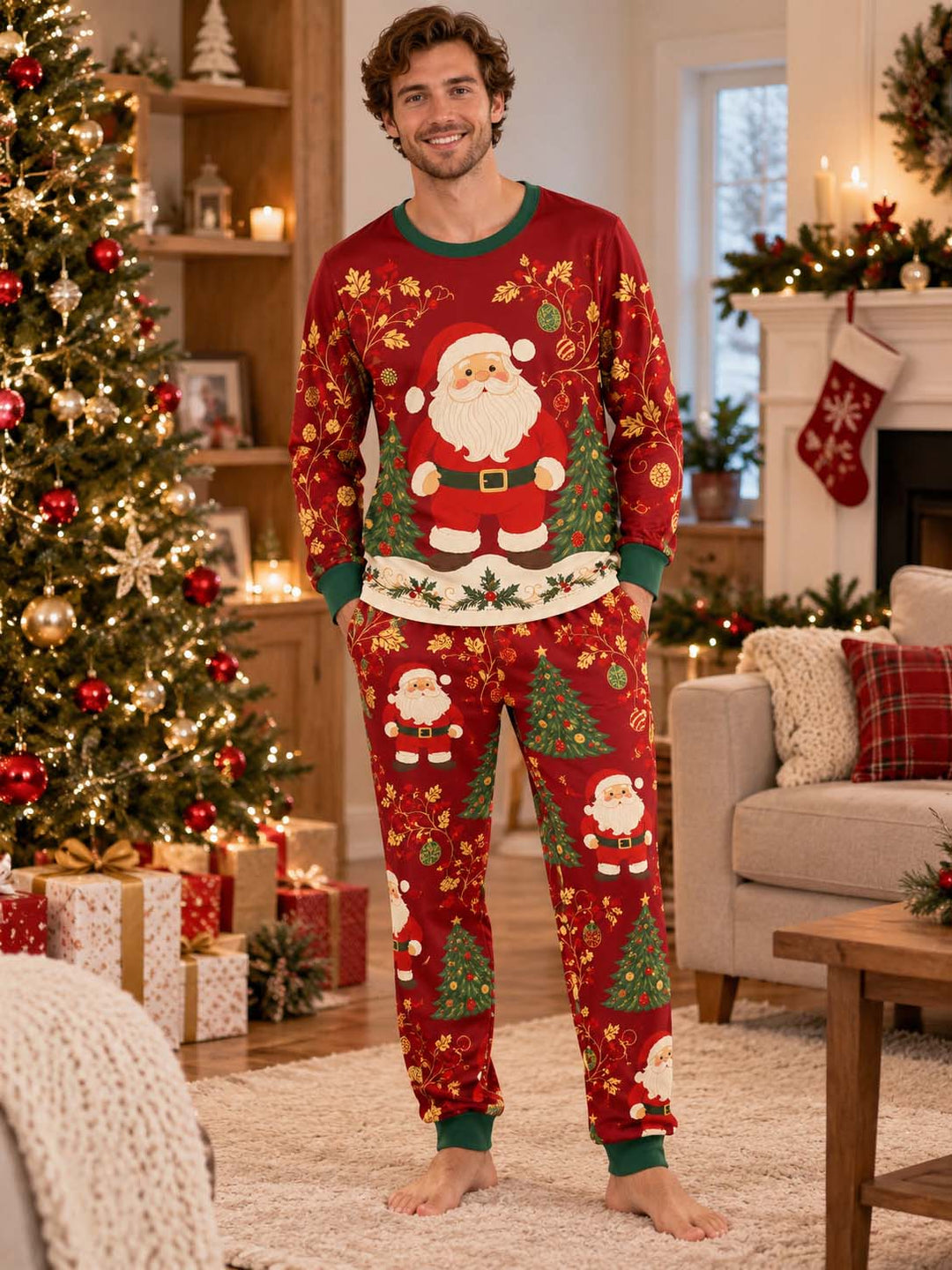 Vintage Santa Christmas Elegance Bamboo Men's Pajama Set